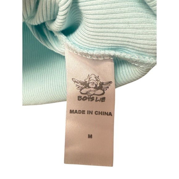 Boys Lie Read Receipts Crop Rib Graphic T-Shirt Blue Womens Size M Casual - Picture 6 of 8